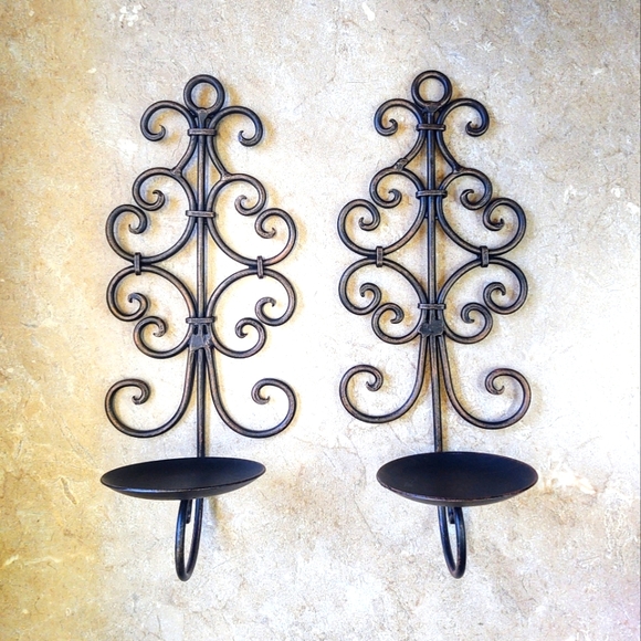 Vtg Set of 2 Metal Candle Wall Scones 13 inches long - Picture 6 of 6